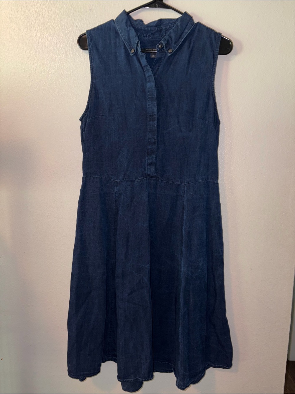 Sleeveless Dark Blue Denim Shirt Dress
